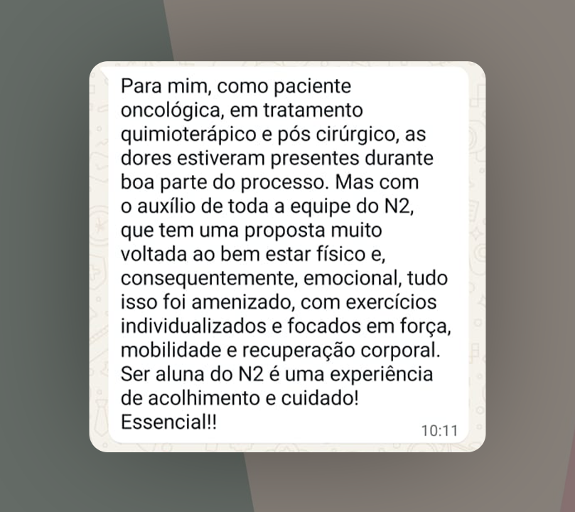Depoimento via WhatsApp de uma aluna em tratamento oncológico